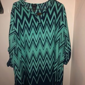 Chevron style green and blue blouse